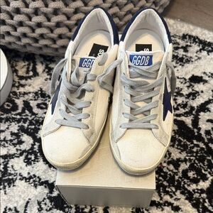 Golden Goose White and Blue Sneakers